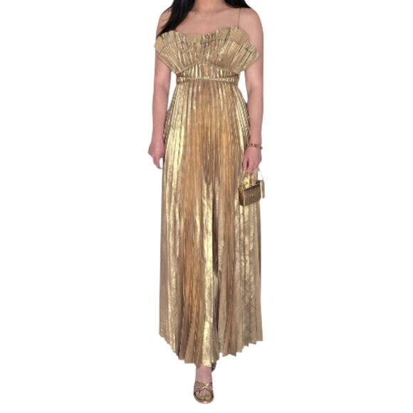 ANTHROPOLOGIE ACLER GOLD METALLIC DRESS LONG MAXI CHIC WEDDING SIZE MEDIUM - Picture 4 of 4